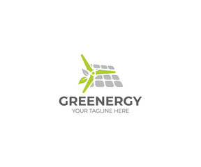 Renewable Energy Logo Template. Windpower and Solar Panel Vector Design. Green Energy Illustration
