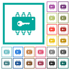 Hardware security flat color icons with quadrant frames