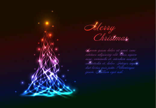 Christmas Card Layout with Multicolored Plasma Light Effect Tree