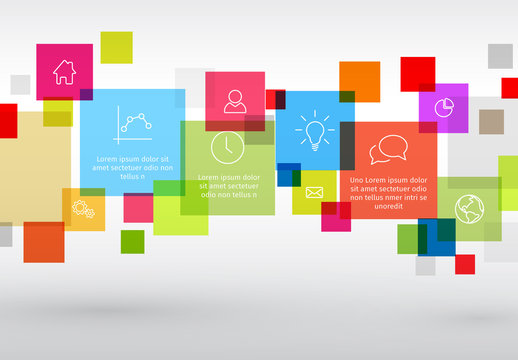 Infographic with Multicolored Squares and Business Icons