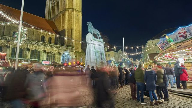 Beautiful christmas illuminations in Brunswick at Christmas week. Time lapse. 4K.