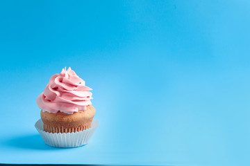 Tasty cupcake on color background