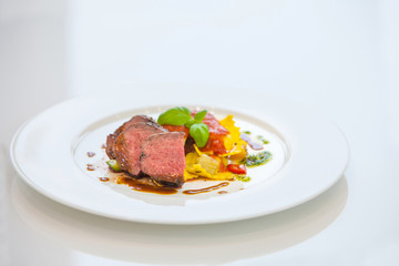 Lamb filet with pasta