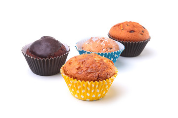 Delicious homemade cupcake with chocolate isolated on white background. Muffins.