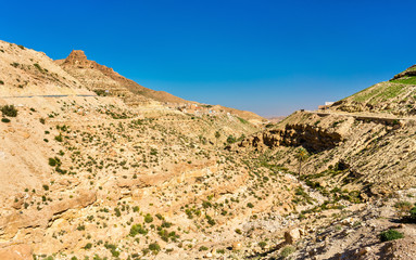 Fototapeta na wymiar Landscape at Toujane, a Berber mountain village in southern Tunisia