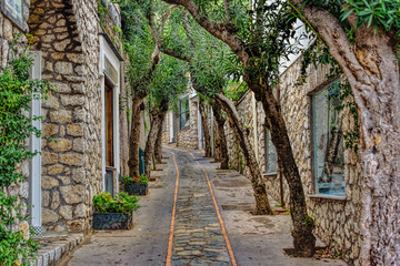 Capri Island street under cloudy sky after storm