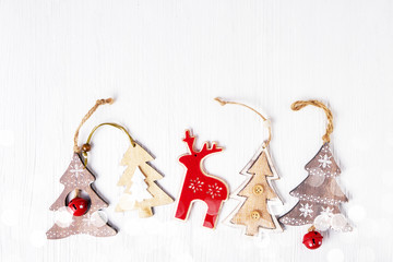 Christmas card. Christmas symbols on white background. Copy space