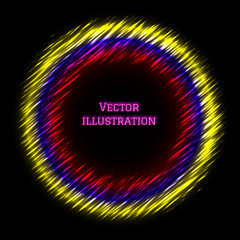 Round banner free space in center for your text. Glowing light effects. Magic colored vector. Stylish glowing illustration. Waves, short rays burst with sparkles