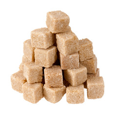 Cane sugar cubes on a white background