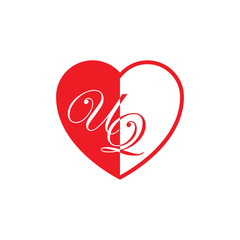 initial two letter love half shape