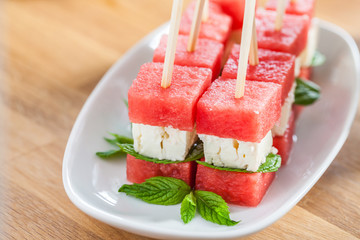 Watermelon cheese skewer
