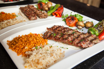 Turkish adana kebap with rice