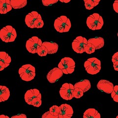 Bezszwowa tapeta pomidory na czarnym tle - 185308925