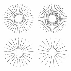 Obraz premium Set of vintage sunburst in lines shape, linear radial burst. Retro sun for hipster culture