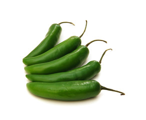 Hot green pepper on white background, close up