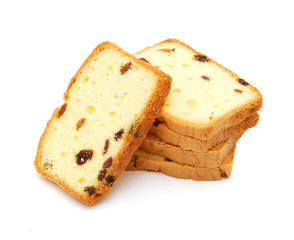 Cake with raisins on white