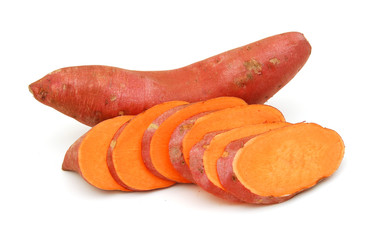 Sweet potatoes on white