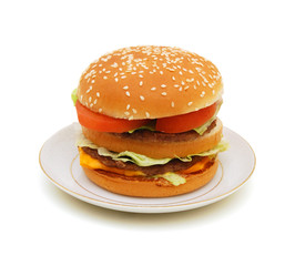 Big hamburger on white background