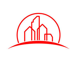 red building cityscape skyscraper construction architecture image icon logo