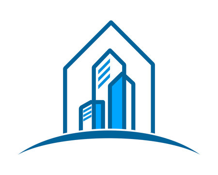 blue building cityscape skyscraper construction architecture image icon logo