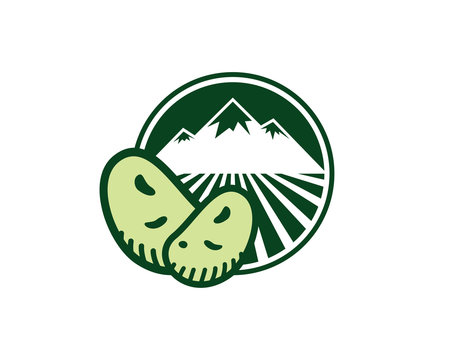 Simple Circle Mountain with Lea and Soya Bean Symbol Modern Logo Vector