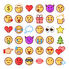 Emoji faces simple icons, thin line symbols.