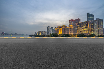 night view of urban traffic road with cityscape in background, China