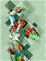 Female cyborg in collage style 3d illustration