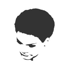 Face half turn view. Elegant silhouette of a female head. Short hair. Monochrome gamma.