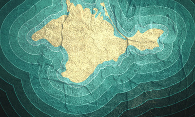 Blue and bright turquoise sea, yellow sand background. Crimea simple map illustration.