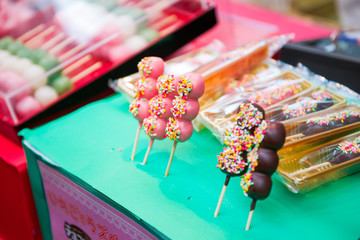 Mitarashi dango ball on skewer