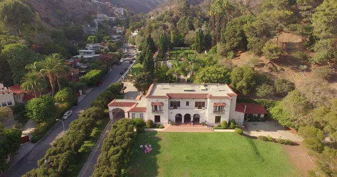 Aerial View Of Historic Wattles Mansion In Los Angeles, California. 4K UHD.