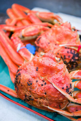 Delicious grilled crab for sell at Kuromon Ichiba Market