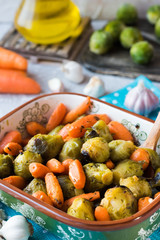 Caramelized brussels cabbage and carrots with herbs and garlic