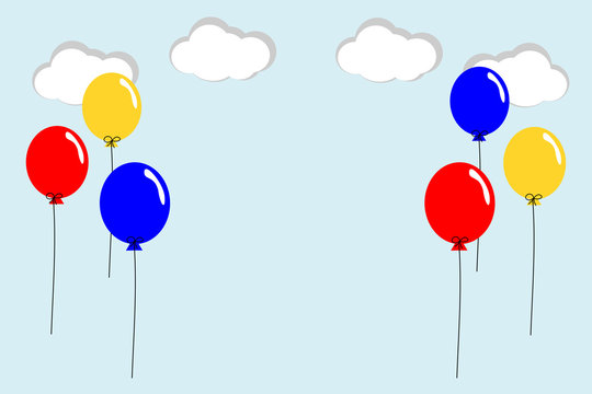 Three colorful balloons on light blue sky  vector. Picture with copy space for texting.  