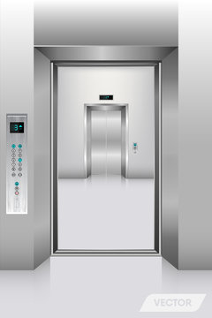 Realistic elevator in office building., Interior concept, Vector, Illustration