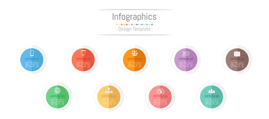 Infographic design elements for your business data with 9 options, parts, steps, timelines or processes. Vector Illustration.