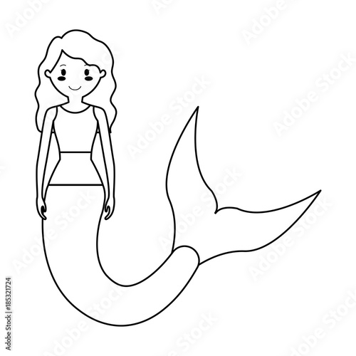 Mermaid With Curly Long Hair Vector Illustration Stock Image And