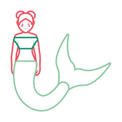 mermaid with two buns hairstyle vector illustration