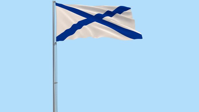 St. Andrew's flag on a flagpole fluttering in the wind on a transparent blue background, 3d rendering, PNG format with ALPHA transparency