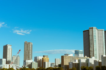 Fototapeta premium Skyline nowo wybudowanych budynków w Tsukiji, Tokio, Japonia