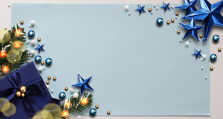 Abstract Christmas Background. Christmas Frame Concept for Celebration with Blue Copy Space.