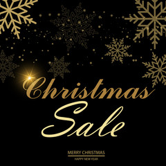 Christmas sale poster with falling snowflakes. Vector