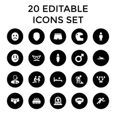 Man icons. set of 20 editable filled man icons