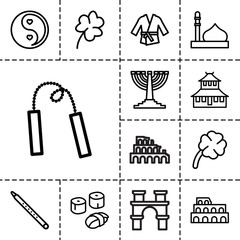 Culture icons. set of 13 editable outline culture icons