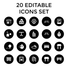 Park icons. set of 20 editable filled park icons