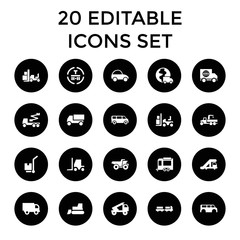 Truck icons. set of 20 editable filled truck icons