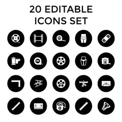 Tape icons. set of 20 editable filled tape icons