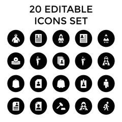 Occupation icons. set of 20 editable filled occupation icons