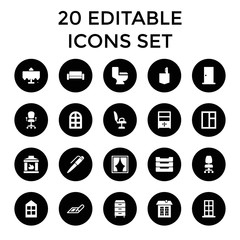 Interior icons. set of 20 editable filled interior icons